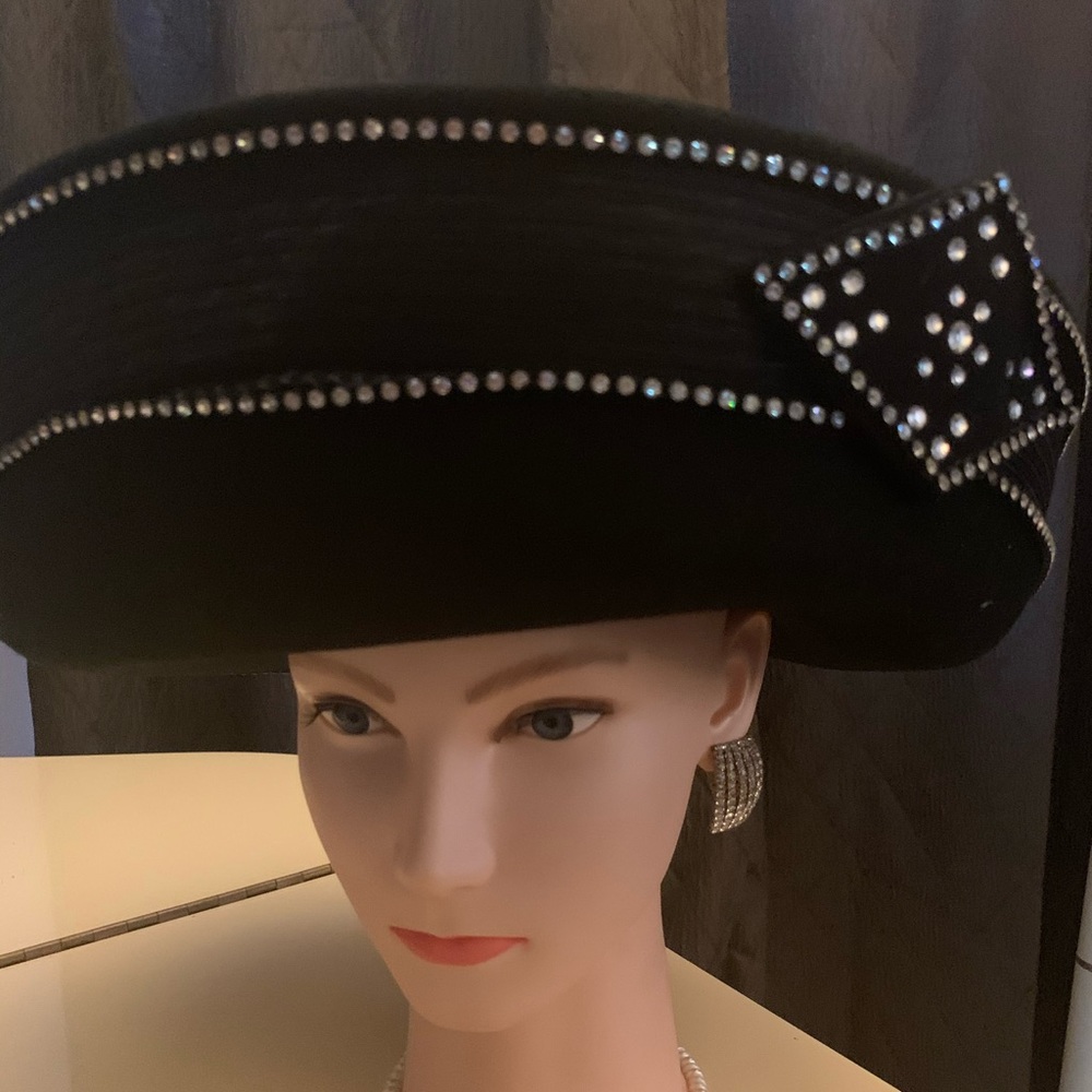 Ladies Wool Black w/Rhinestone Jack McConnell Hat